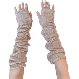 Women's Loose Khaki Vintage Cosplay Party Sequins Hook Fingerless Long Gloves
